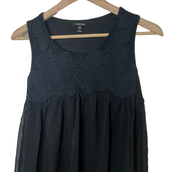 👗 FOREVER | NWT Black Babydoll Dress with Rosette Neck Details | Size S - Picture 3 of 10